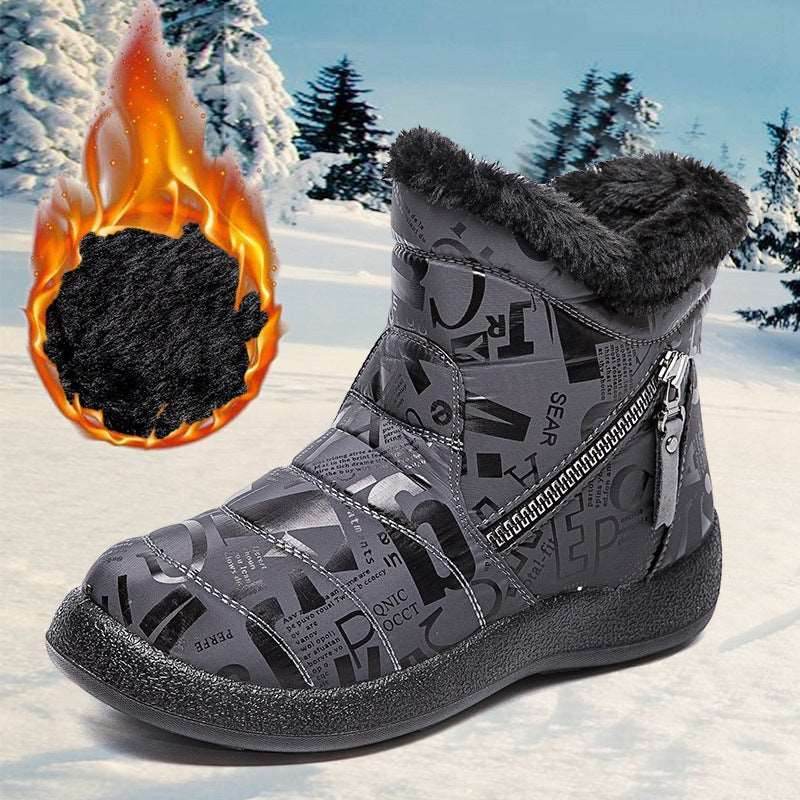 Letter Print Boots Winter Warm Plush Snow Boot Women Shoes - Shanilia