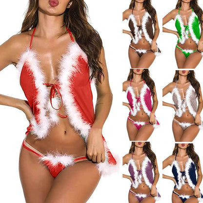 Women's Deep V Three-point Split Christmas Suit - Shanilia