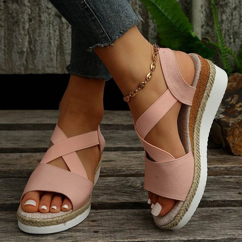 Wedge Sandals For Women Cross-strap Platform Gladiator Hemp Heel Shoes Summer - Shanilia