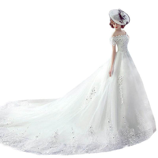 Wedding Dress Bride One-shoulder Trailing French Veil Hepburn Female - Shanilia