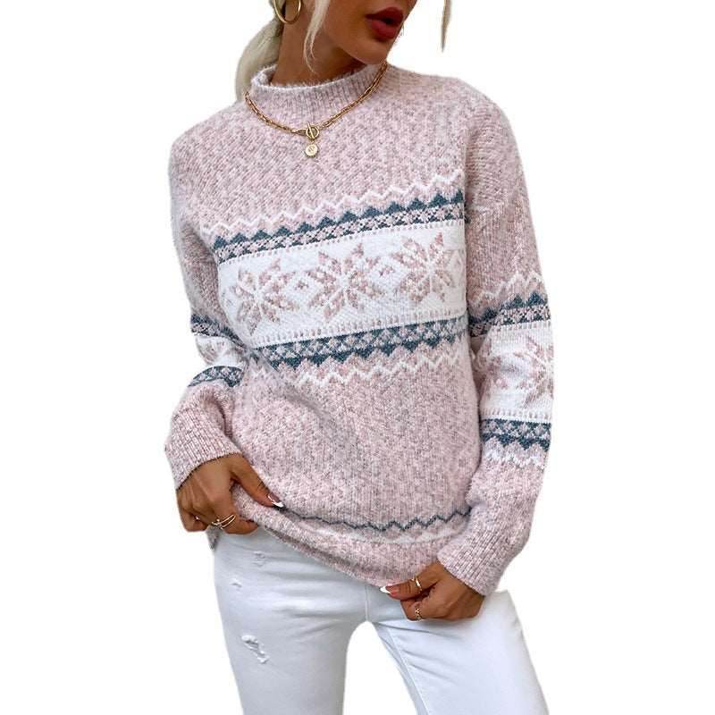 Half Turtleneck Snowflake Sweater Women - Shanilia