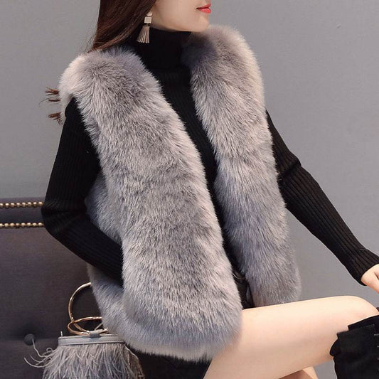 Women's Imitation Fox Fur Waistcoat Vest - Plus Size Furry Cotton Vest - Shanilia