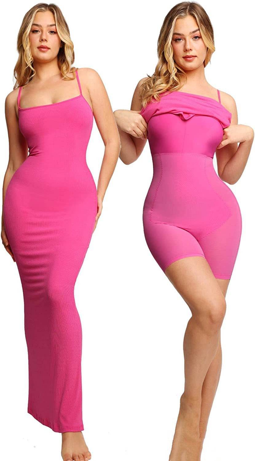 Women's Shapewear Dress Jumpsuit Tummy Tuck Lift Corset Open Crotch Suspender Tight Long Skirt Chest Pad Bodysuit Dress - Shanilia