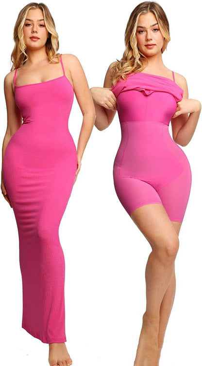 Women's Shapewear Dress Jumpsuit Tummy Tuck Lift Corset Open Crotch Suspender Tight Long Skirt Chest Pad Bodysuit Dress - Shanilia