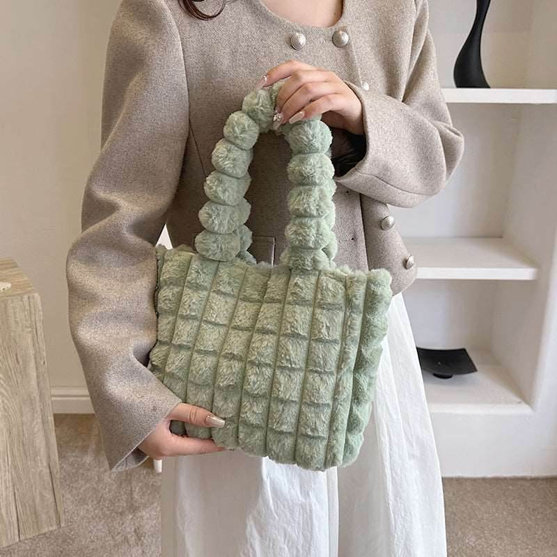 Plaid Handbags Winter Fashion High Capacity Shopping Plush Bag Korean Style Personalized Designer Luxury Tote Bags For Women - Shanilia