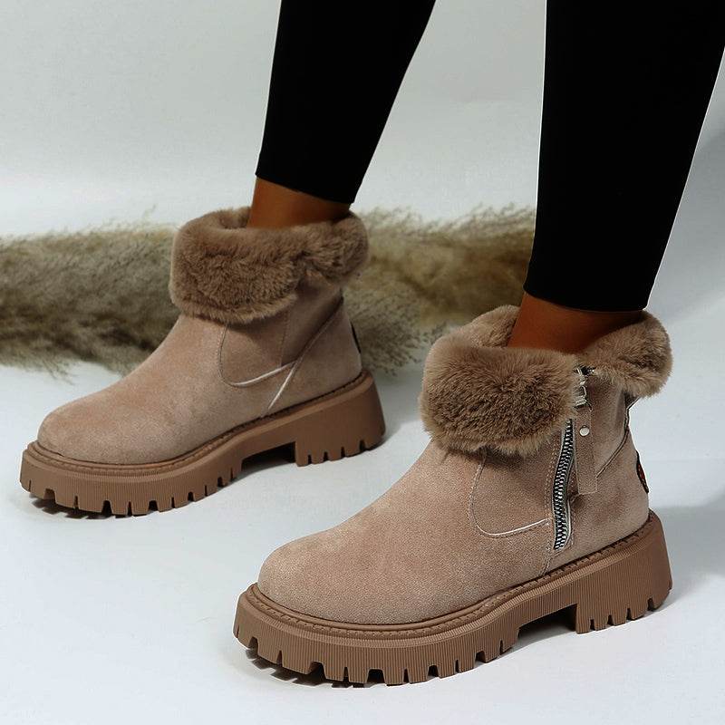 Thick Plush Snow Boots Women Faux Suede Non-slip Winter Shoes - Shanilia