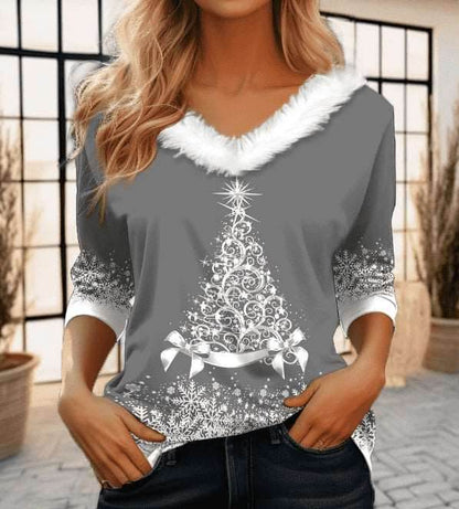 Women's Fashion Casual Long Sleeve V-neck Pullover T-shirt - Shanilia