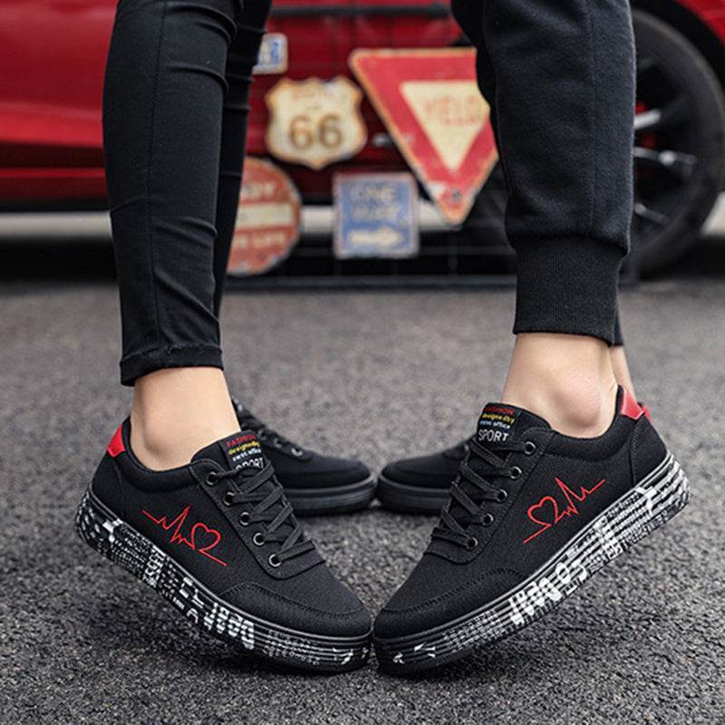 Love Print Canvas Shoes Women Men Flats Lace-up Casual Shoes Lover Sports Shoes Valentines Day - Shanilia