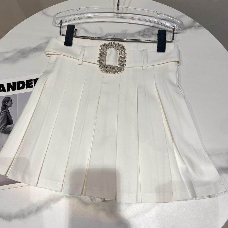 Square Rhinestone Waistband Design Anti Glare Pleated Skirt - Shanilia