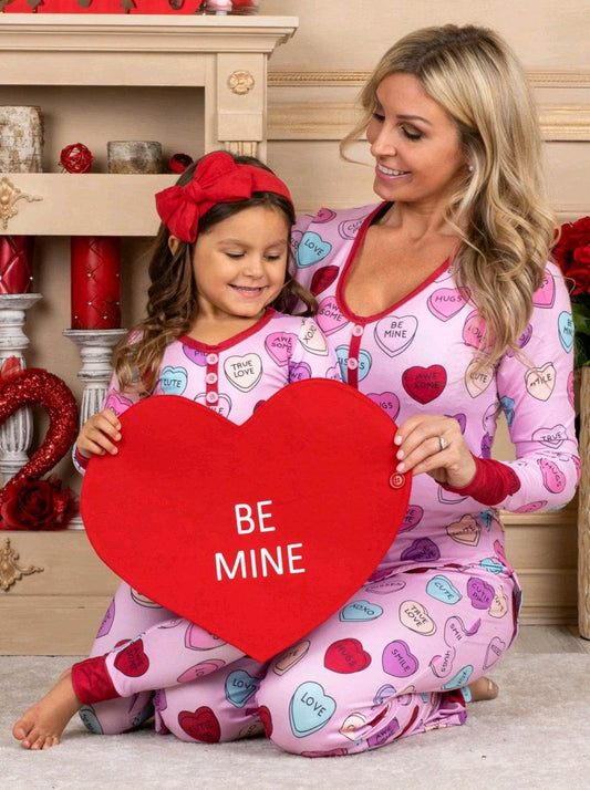 Valentines Day Love Print Casual Home Pajamas Parent Child Set - Shanilia