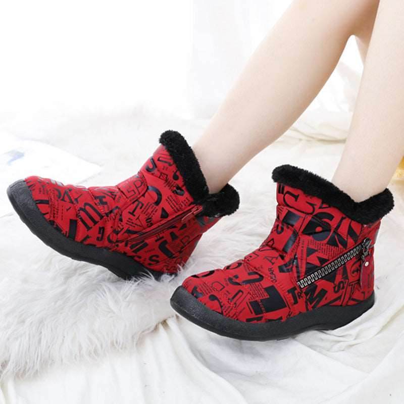 Letter Print Boots Winter Warm Plush Snow Boot Women Shoes - Shanilia