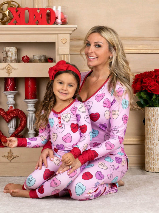 Valentines Day Love Print Casual Home Pajamas Parent Child Set - Shanilia