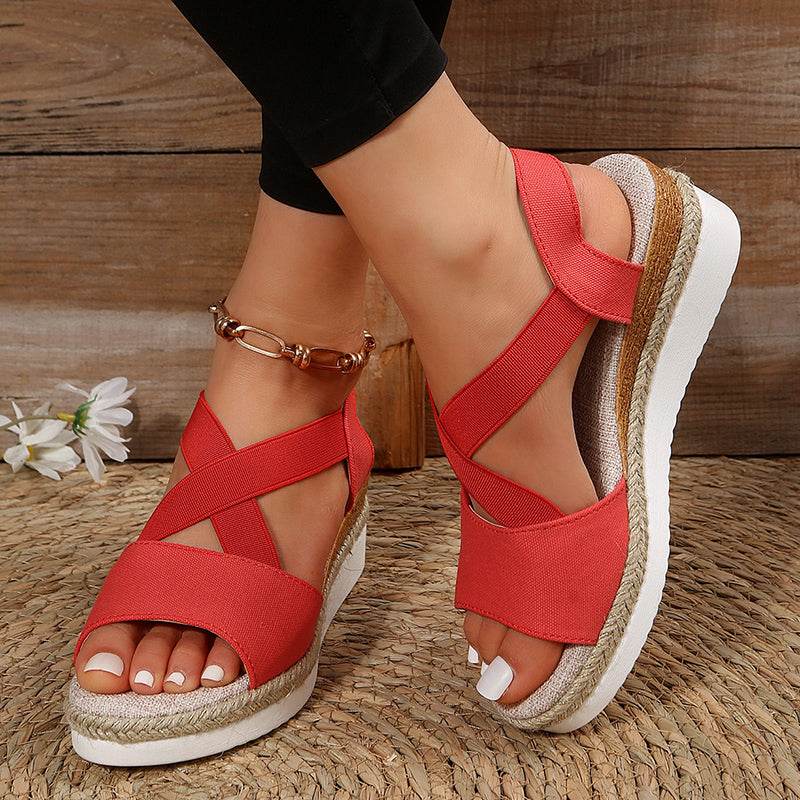 Wedge Sandals For Women Cross-strap Platform Gladiator Hemp Heel Shoes Summer - Shanilia