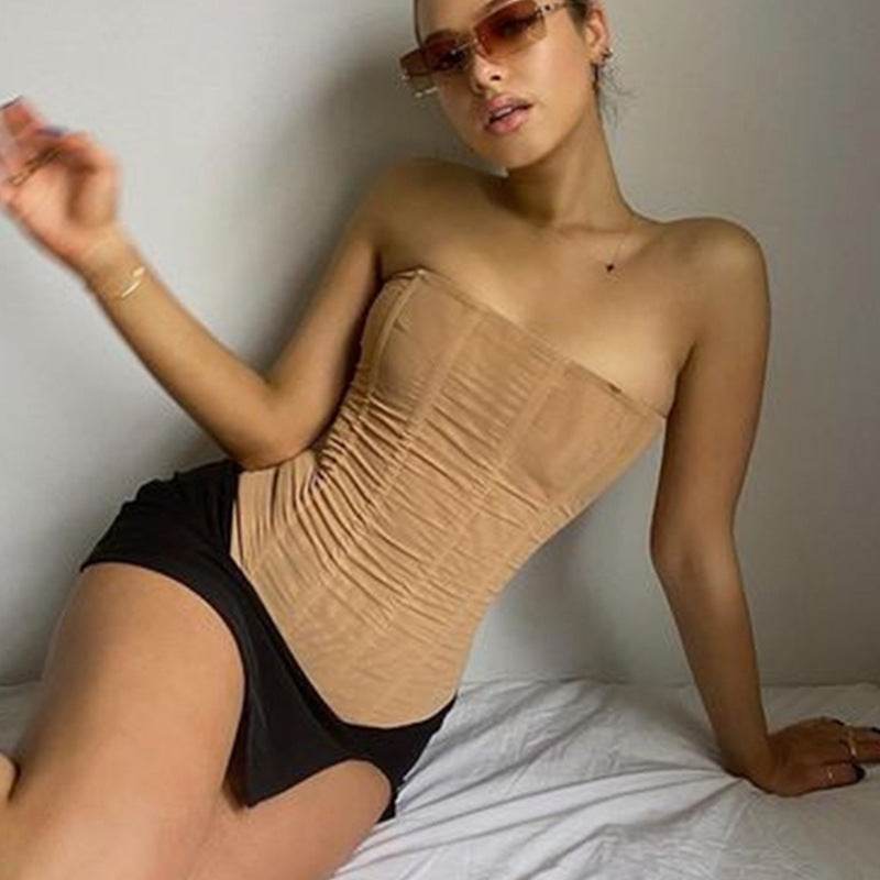 Skinny Sleeveless Tube Top for Women - Summer Mesh Crop Corset Tank for Party Streetwear - Shanilia