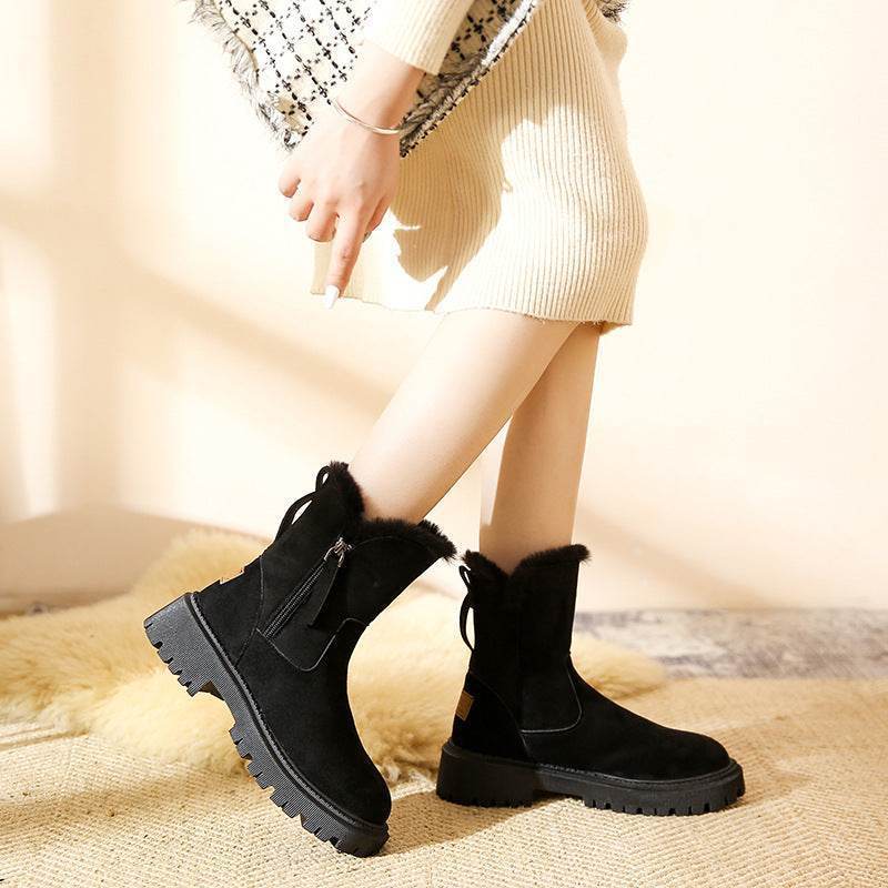 Cotton-Padded Shoes Fur Snow Boots | Fleece-Lined Casual Martin - Shanilia