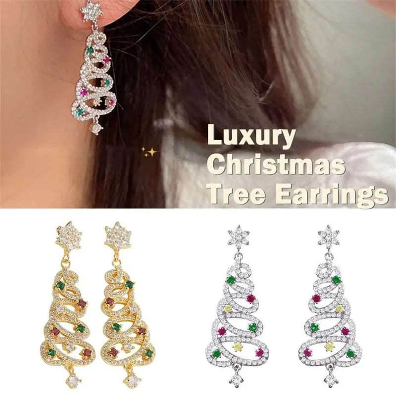 New Full Inlaid Colorful Zircon Christmas Tree Tassel Earrings Women's Fashion Personality Earrings Party Jewelry Christmas Gift - Shanilia