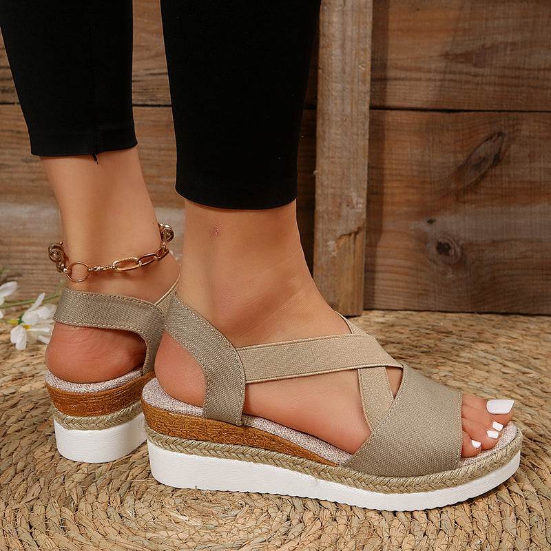 Wedge Sandals For Women Cross-strap Platform Gladiator Hemp Heel Shoes Summer - Shanilia