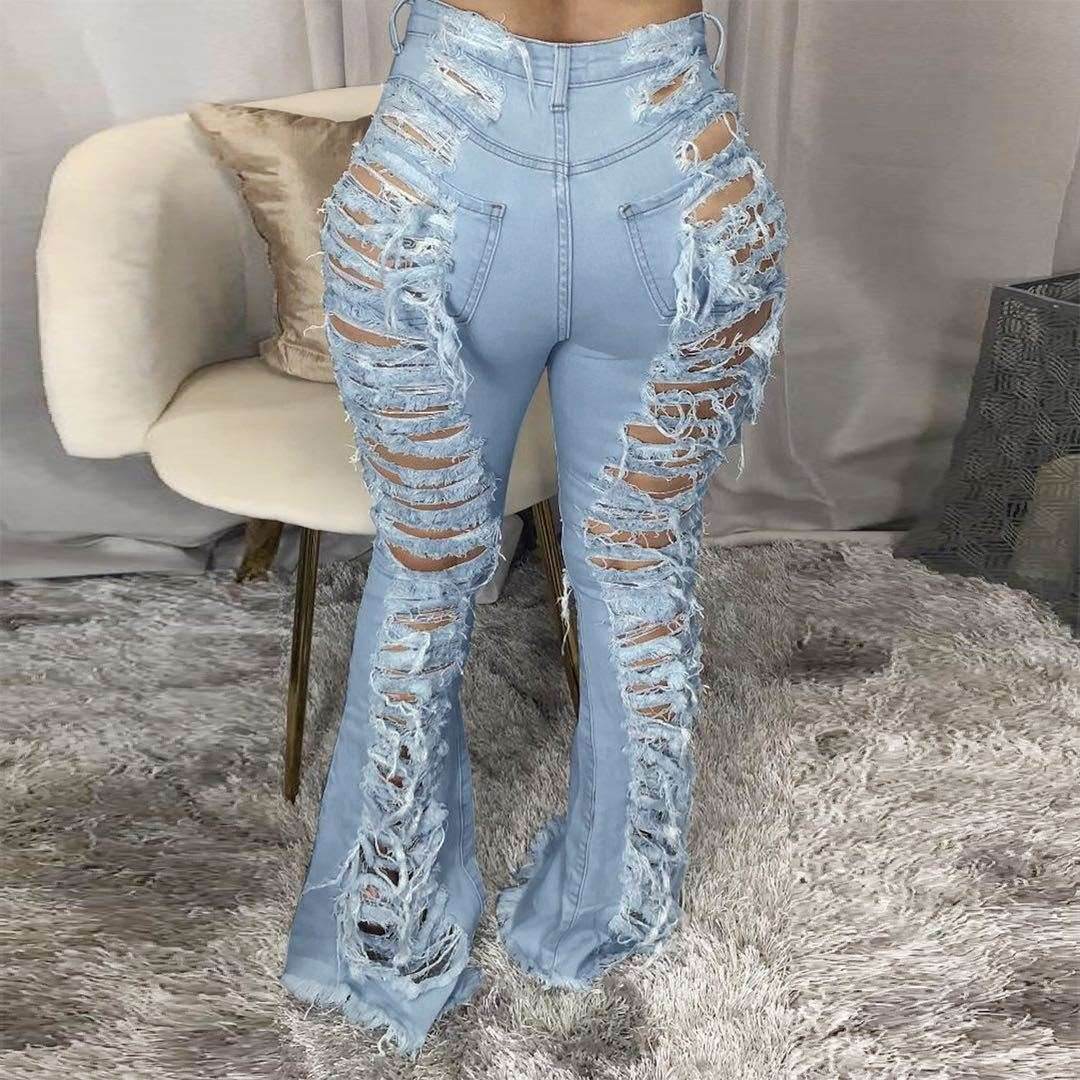 Fashion Trendy Unique Jeans Stretch Plus Size Bell-bottom Pants - Shanilia