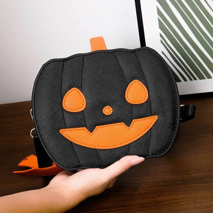 Halloween Bags Funny Pumpkin Cartoon Shoulder Crossbody Bag With Bat - Shanilia