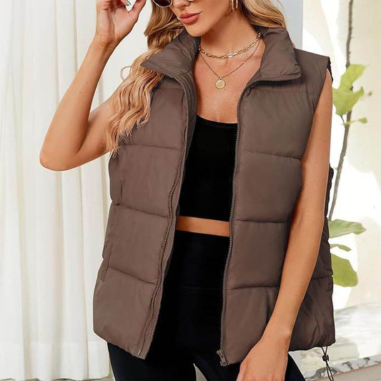 Women's Sleeveless Stand-up Collar Thermal Down Cotton-padded Vest - Shanilia