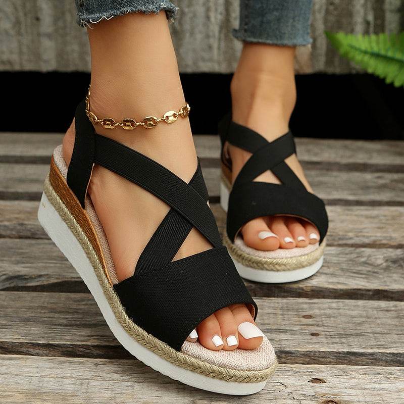 Wedge Sandals For Women Cross-strap Platform Gladiator Hemp Heel Shoes Summer - Shanilia