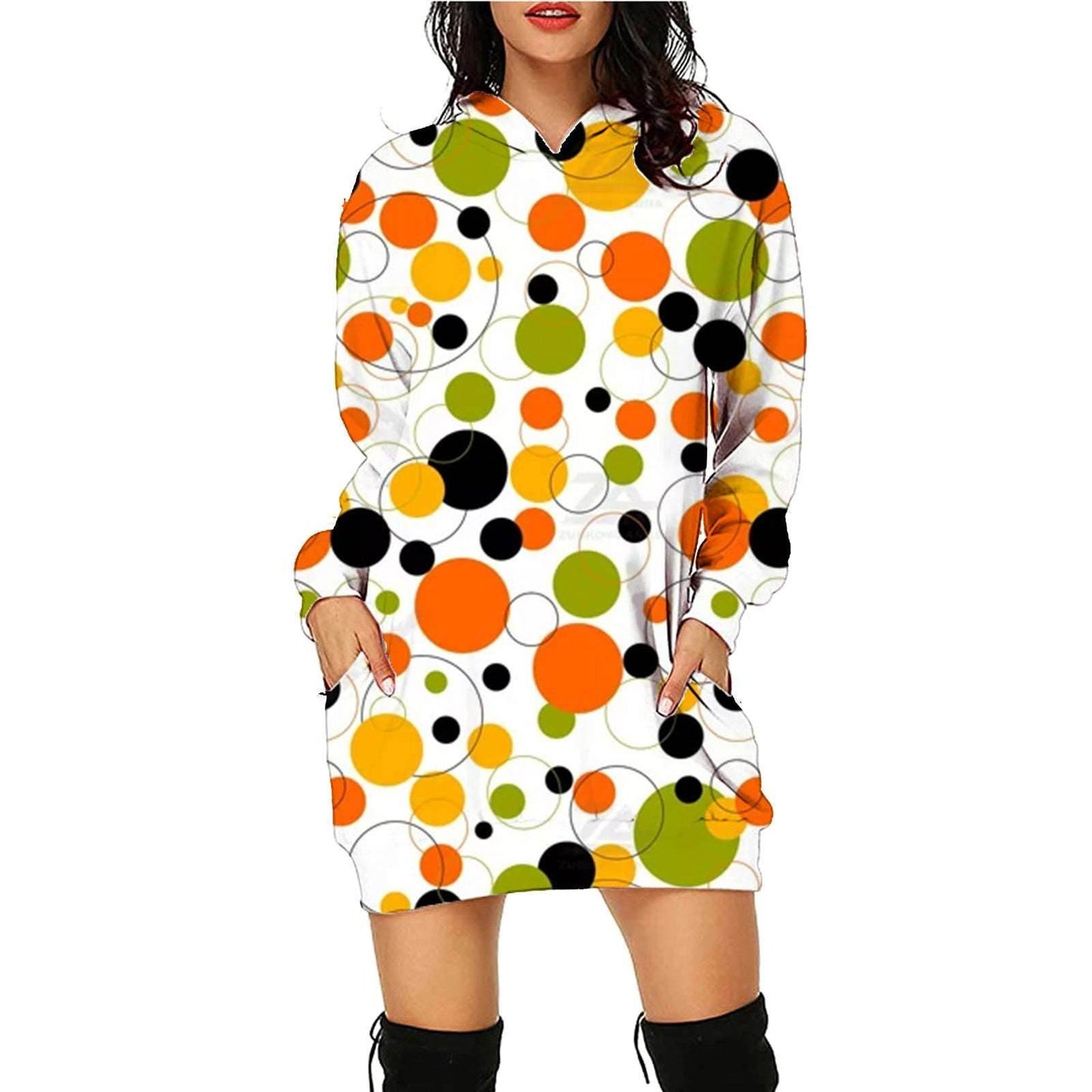 Women's Halloween Print Long Hoodie Sweater with Pockets - Shanilia