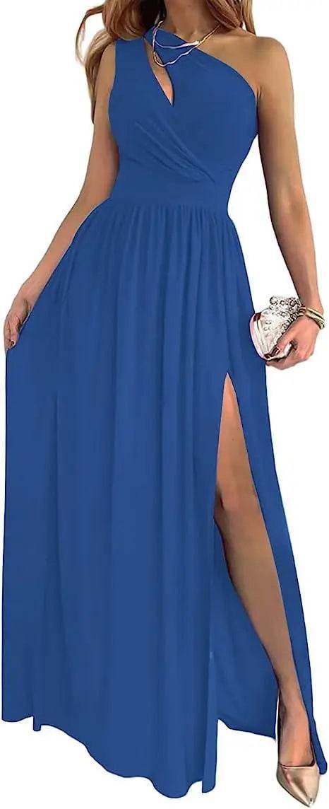 DS-004 Women's One Shoulder High Split Cutout Sleeveless Elegant Sexy Cocktail Maxi Dress - Shanilia