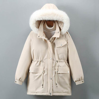 Women's Down Cotton Jacket Coat - Slimming Thickened Mid-length - Shanilia