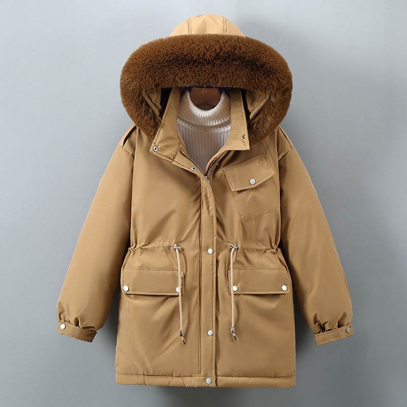 Women's Down Cotton Jacket Coat - Slimming Thickened Mid-length - Shanilia