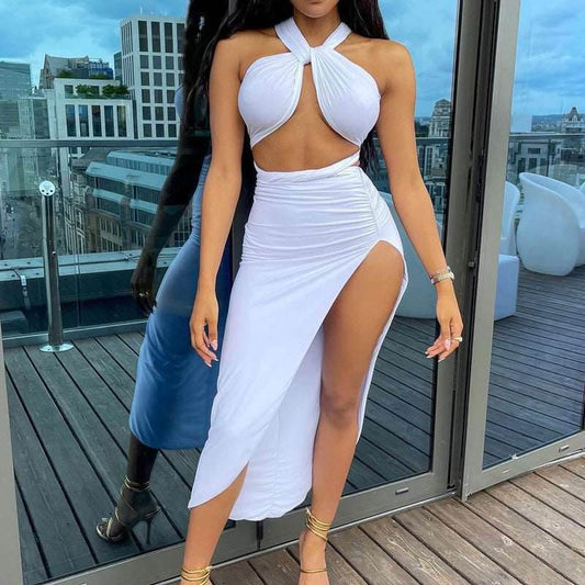 Women's Halter Backless Slit Skirt Two-piece Suit - Shanilia