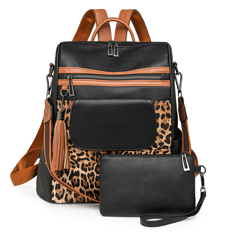 Vintage Leopard Print Fashion Large Capacity Backpack