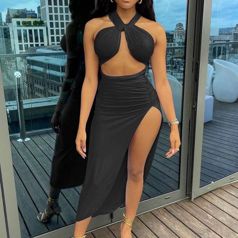 Women's Halter Backless Slit Skirt Two-piece Suit - Shanilia