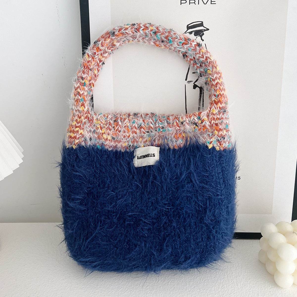 Exquisite Korean Style Cute Portable Fur Bag - Contrast Color Knitted - Shanilia