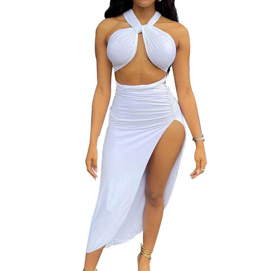 Women's Halter Backless Slit Skirt Two-piece Suit - Shanilia