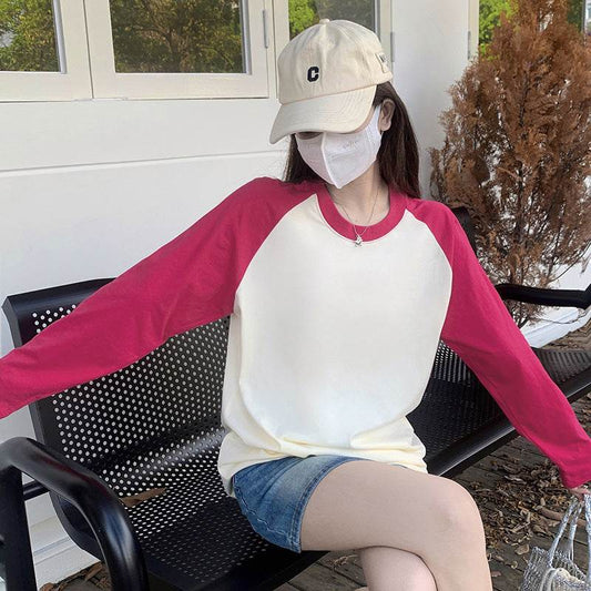 Women's Early Spring And Autumn Raglan Sleeve Loose Mid-length Cotton Bottoming Shirt Top - Shanilia