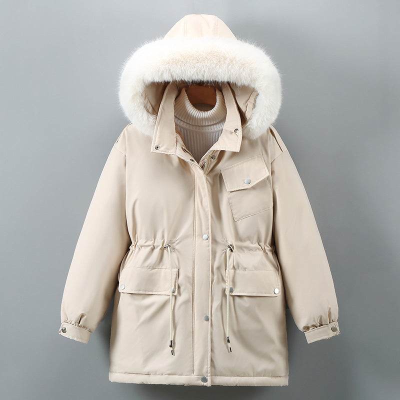 Women's Down Cotton Jacket Coat - Slimming Thickened Mid-length - Shanilia