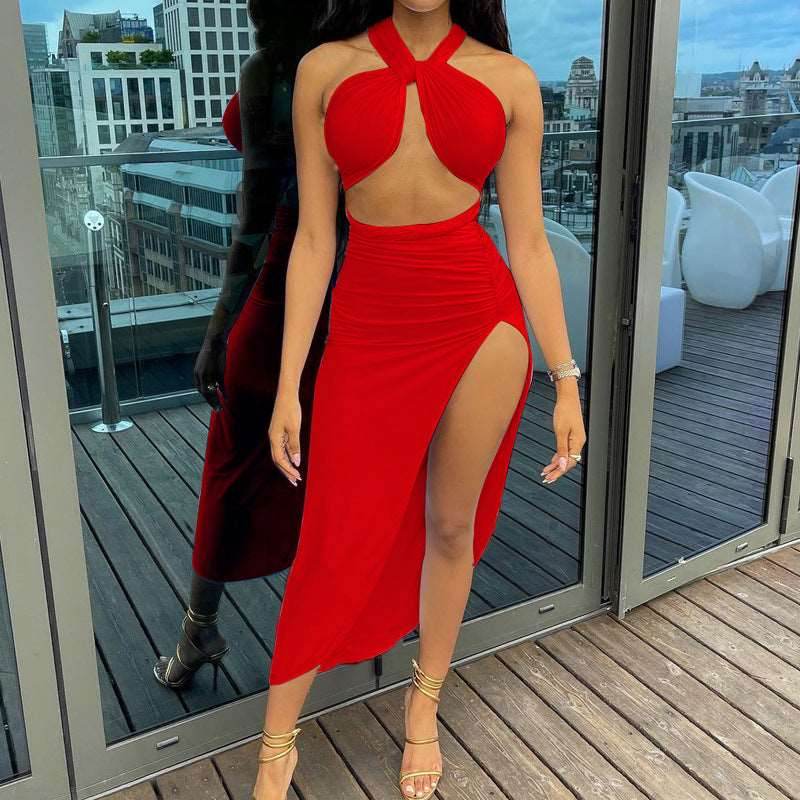 Women's Halter Backless Slit Skirt Two-piece Suit - Shanilia