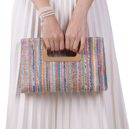 Vacation Style Straw Clutch Detachable Chain