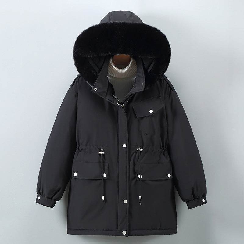 Women's Down Cotton Jacket Coat - Slimming Thickened Mid-length - Shanilia