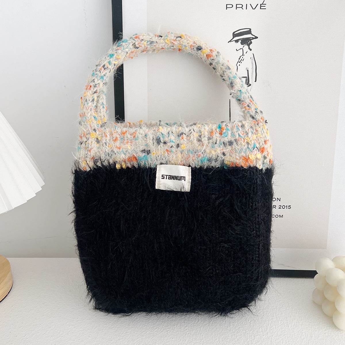 Exquisite Korean Style Cute Portable Fur Bag - Contrast Color Knitted - Shanilia