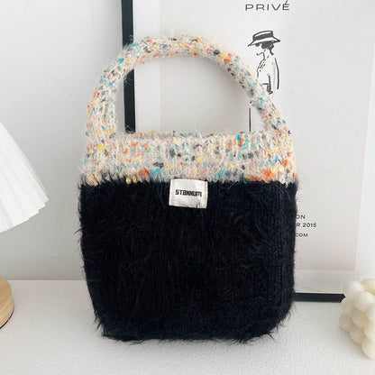 Exquisite Korean Style Cute Portable Fur Bag - Contrast Color Knitted - Shanilia