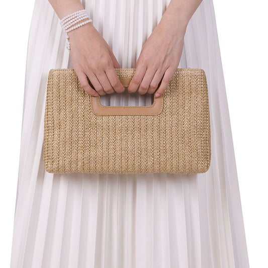 Vacation Style Straw Clutch Detachable Chain