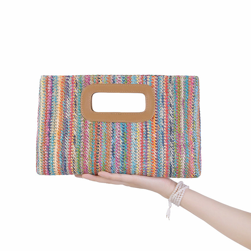 Vacation Style Straw Clutch Detachable Chain