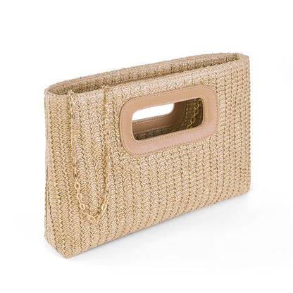 Vacation Style Straw Clutch Detachable Chain