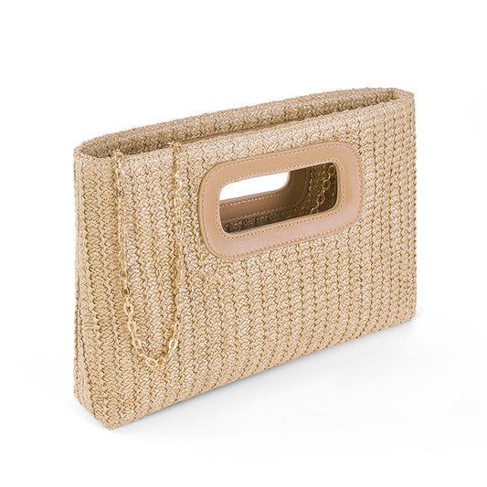 Vacation Style Straw Clutch Detachable Chain