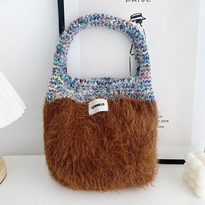 Exquisite Korean Style Cute Portable Fur Bag - Contrast Color Knitted - Shanilia