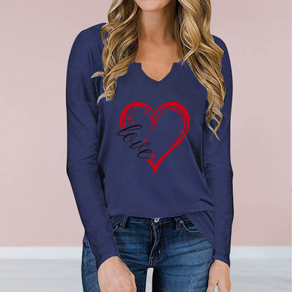 Valentine's Day Printed T shirt | Long sleeved V neck Top | Loose Fit - Shanilia