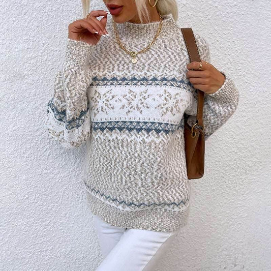 Half Turtleneck Snowflake Sweater Women - Shanilia