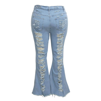 Fashion Trendy Unique Jeans Stretch Plus Size Bell-bottom Pants - Shanilia