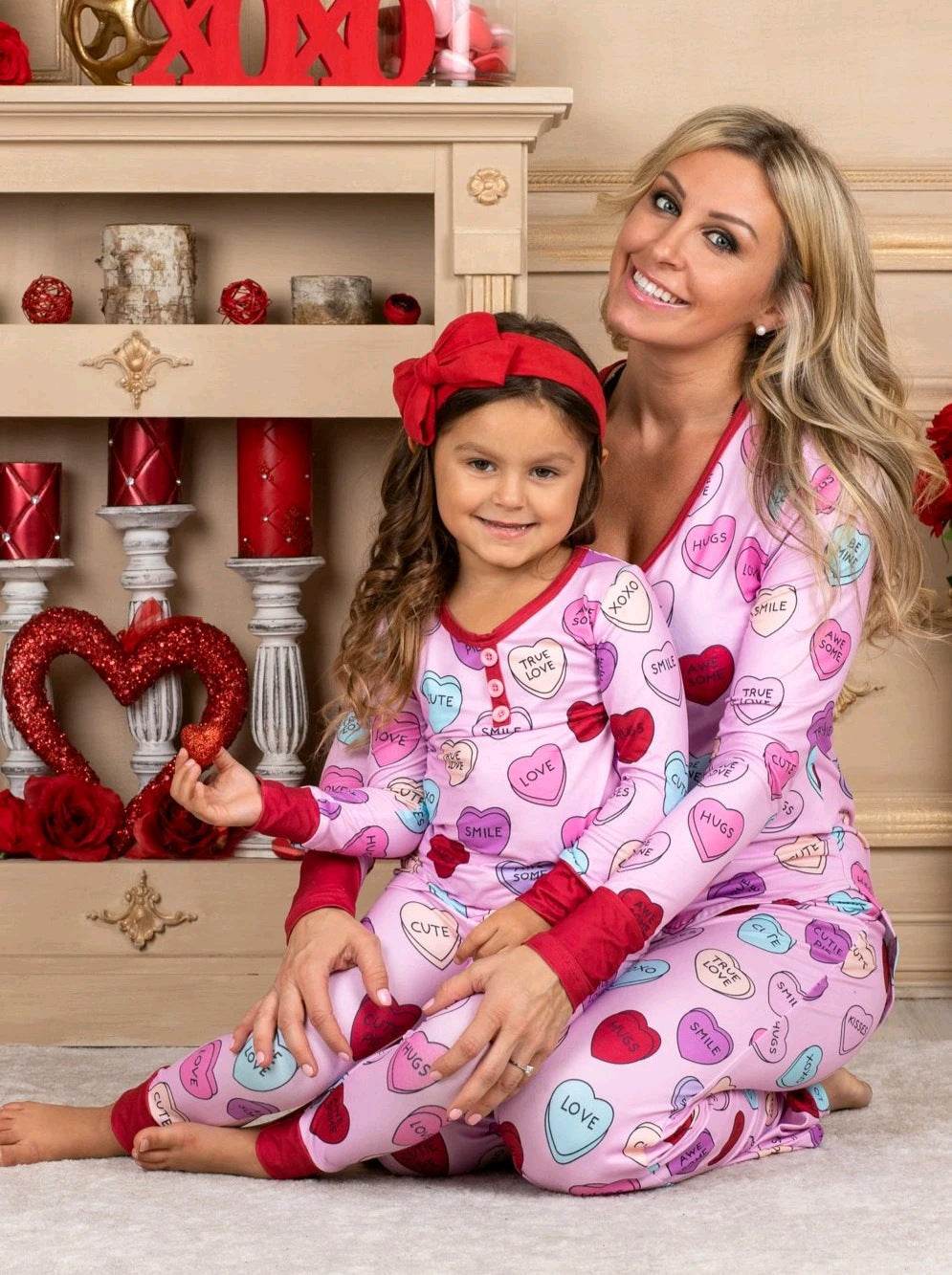 Valentines Day Love Print Casual Home Pajamas Parent Child Set - Shanilia